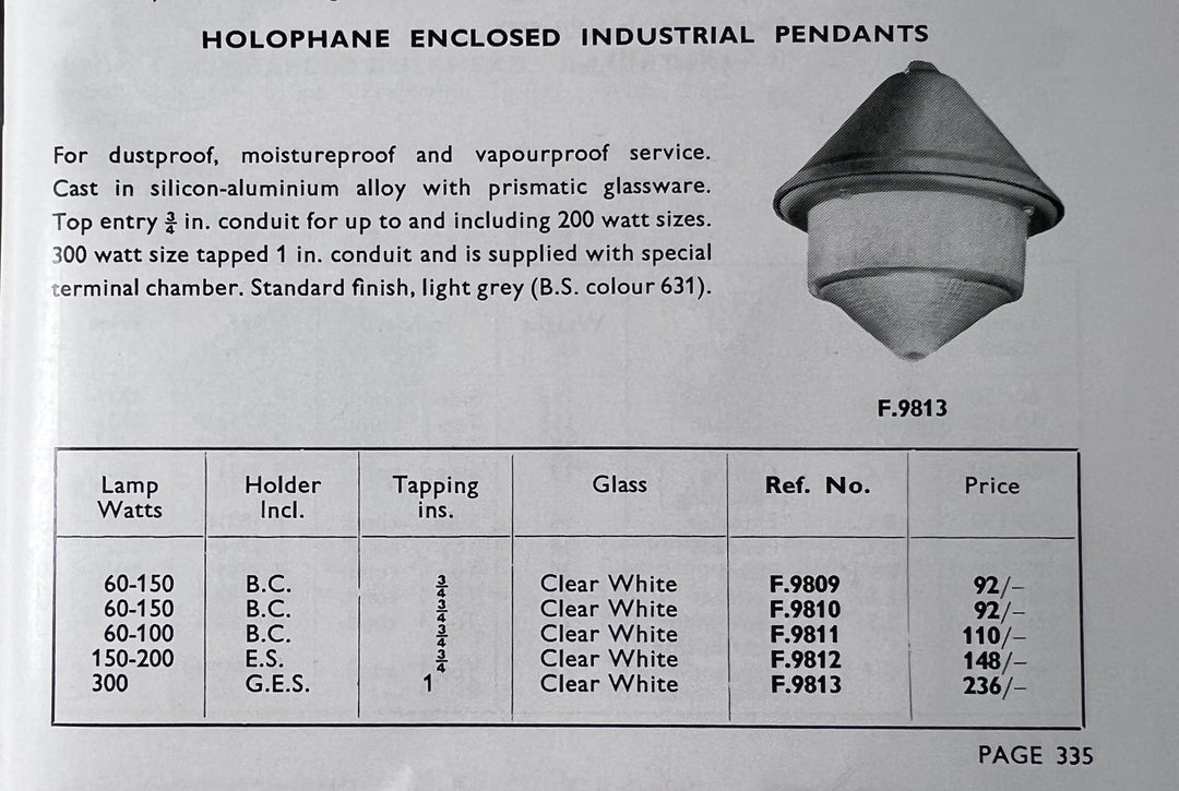 Large Vintage Holophane Cast Aluminium Enclosed Industrial Pendant Lights