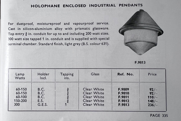Large Vintage Holophane Cast Aluminium Enclosed Industrial Pendant Lights