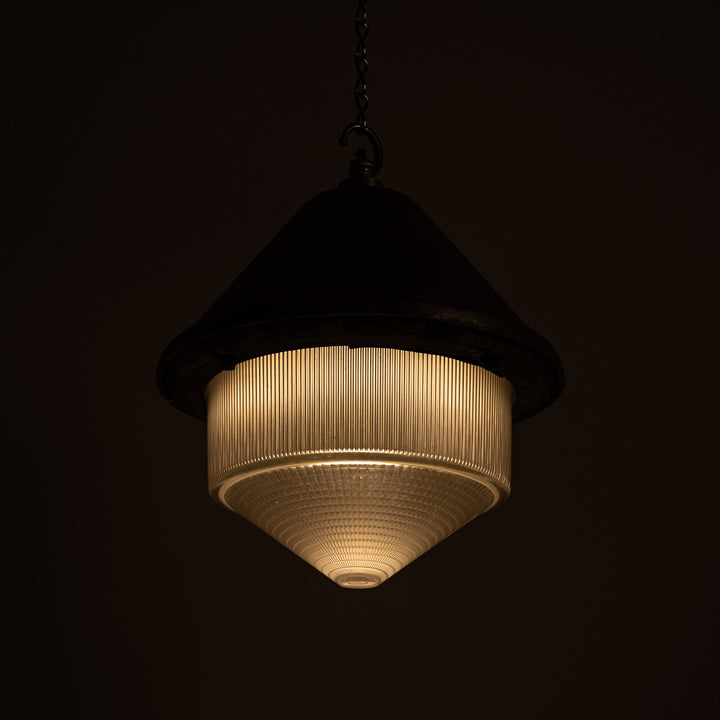 Large Vintage Holophane Cast Aluminium Enclosed Industrial Pendant Lights