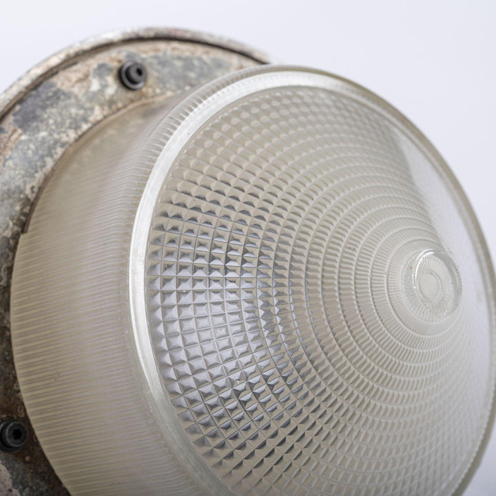 Large Vintage Holophane Cast Aluminium Enclosed Industrial Pendant Lights