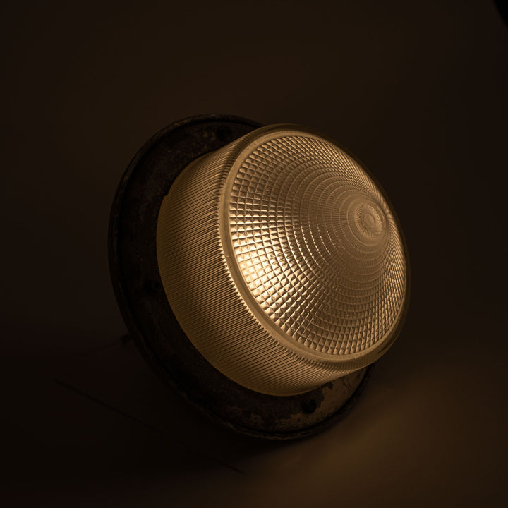 Large Vintage Holophane Cast Aluminium Enclosed Industrial Pendant Lights