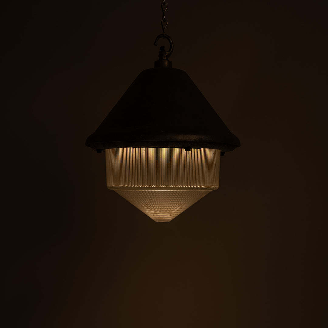 Large Vintage Holophane Cast Aluminium Enclosed Industrial Pendant Lights