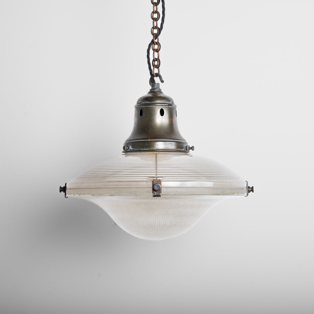 Large Vintage Holophane Ripple-Lite Prismatic Glass Pendant Lights