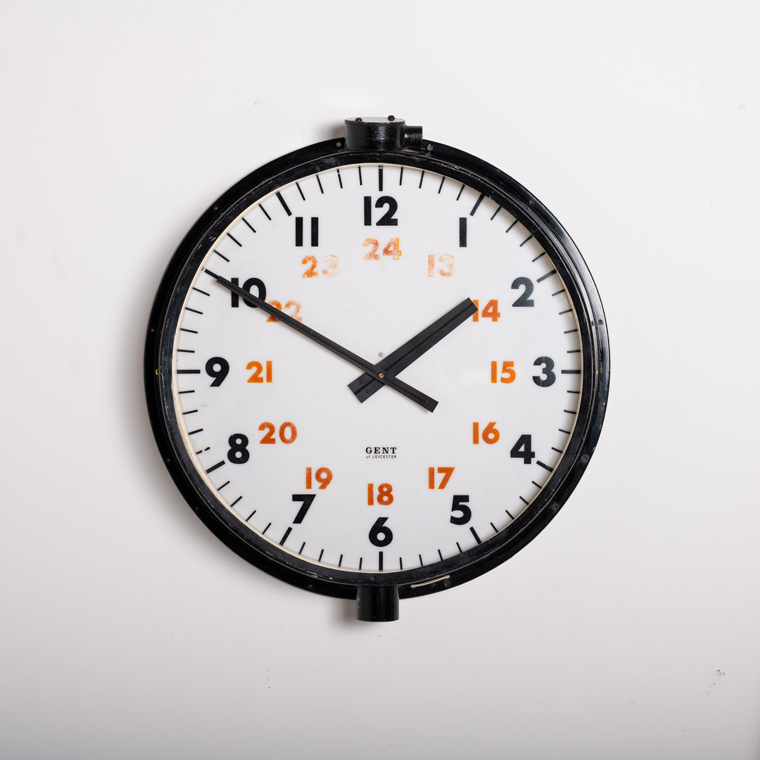 Large Vintage Illuminated 24-Hour Railway Clock by Gent of Leicester