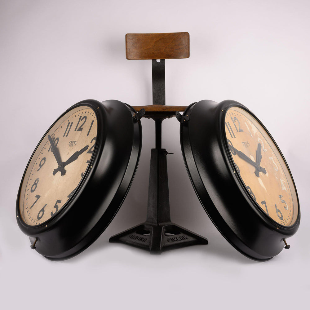 Large Vintage Smiths Sectric Black Steel Factory Wall Clock