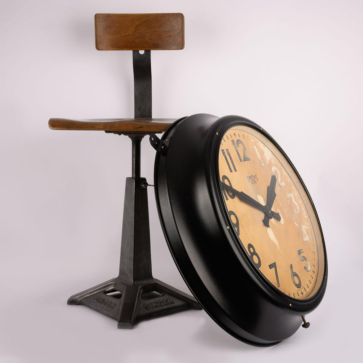 Large Vintage Smiths Sectric Black Steel Factory Wall Clock