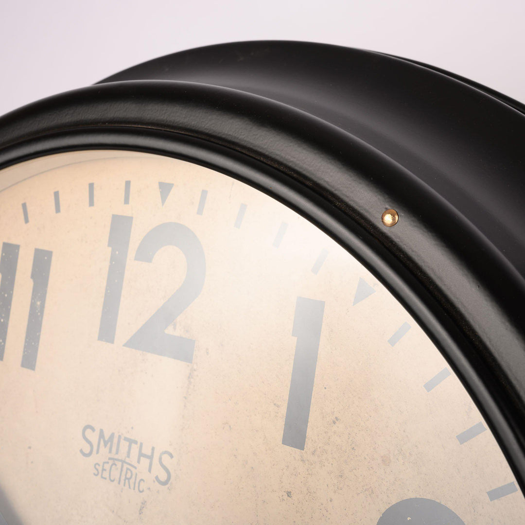 Large Vintage Smiths Sectric Black Steel Factory Wall Clock