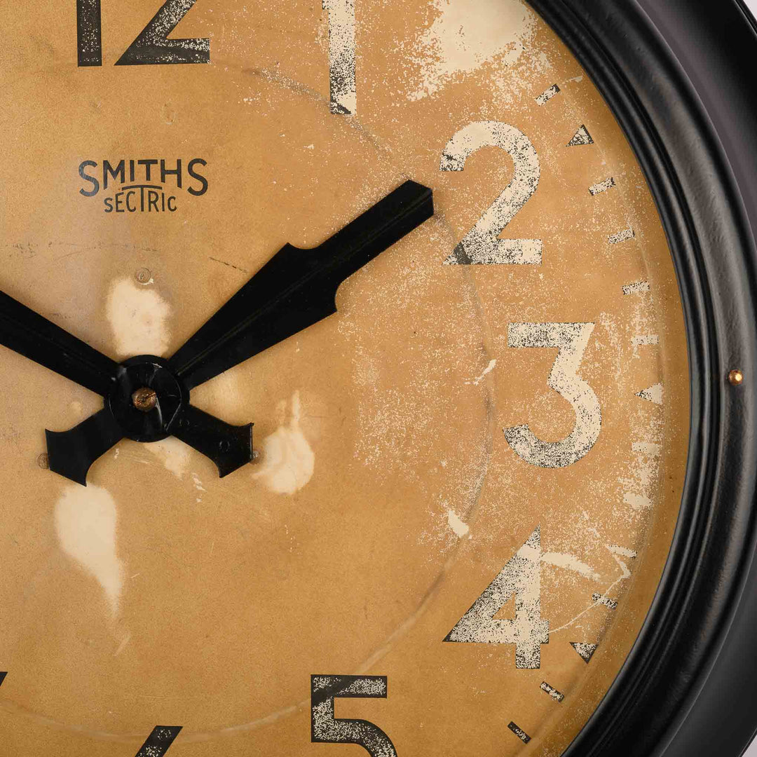 Large Vintage Smiths Sectric Black Steel Factory Wall Clock