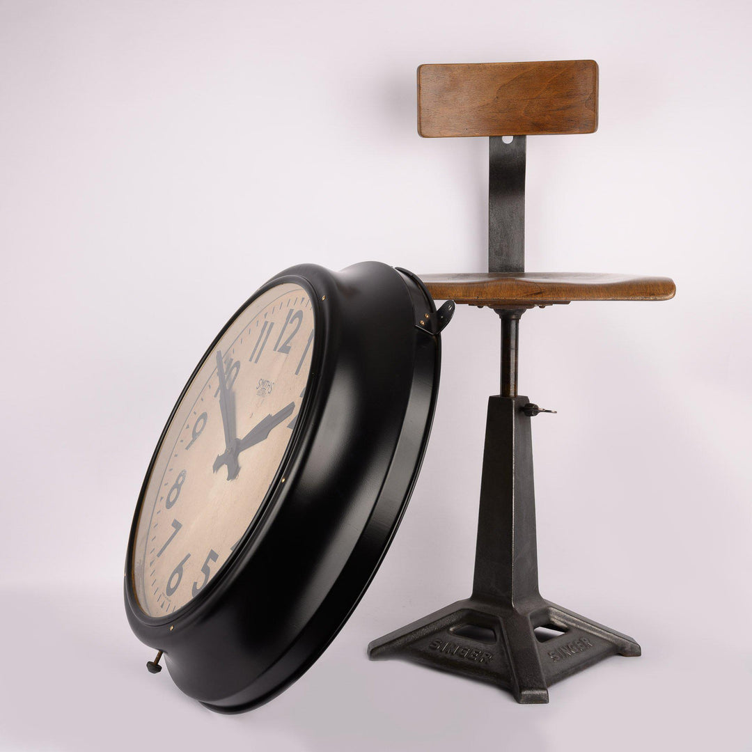 Large Vintage Smiths Sectric Black Steel Factory Wall Clock