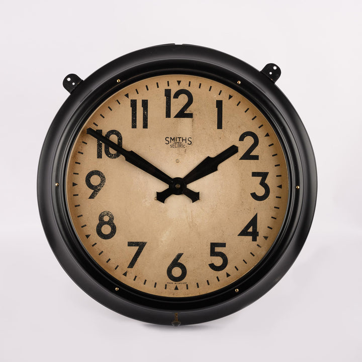 Large Vintage Smiths Sectric Black Steel Factory Wall Clock