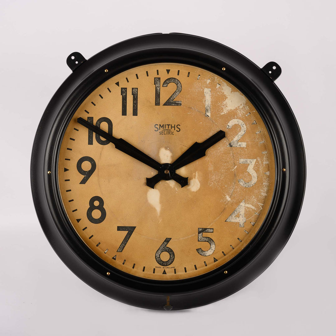 Large Vintage Smiths Sectric Black Steel Factory Wall Clock