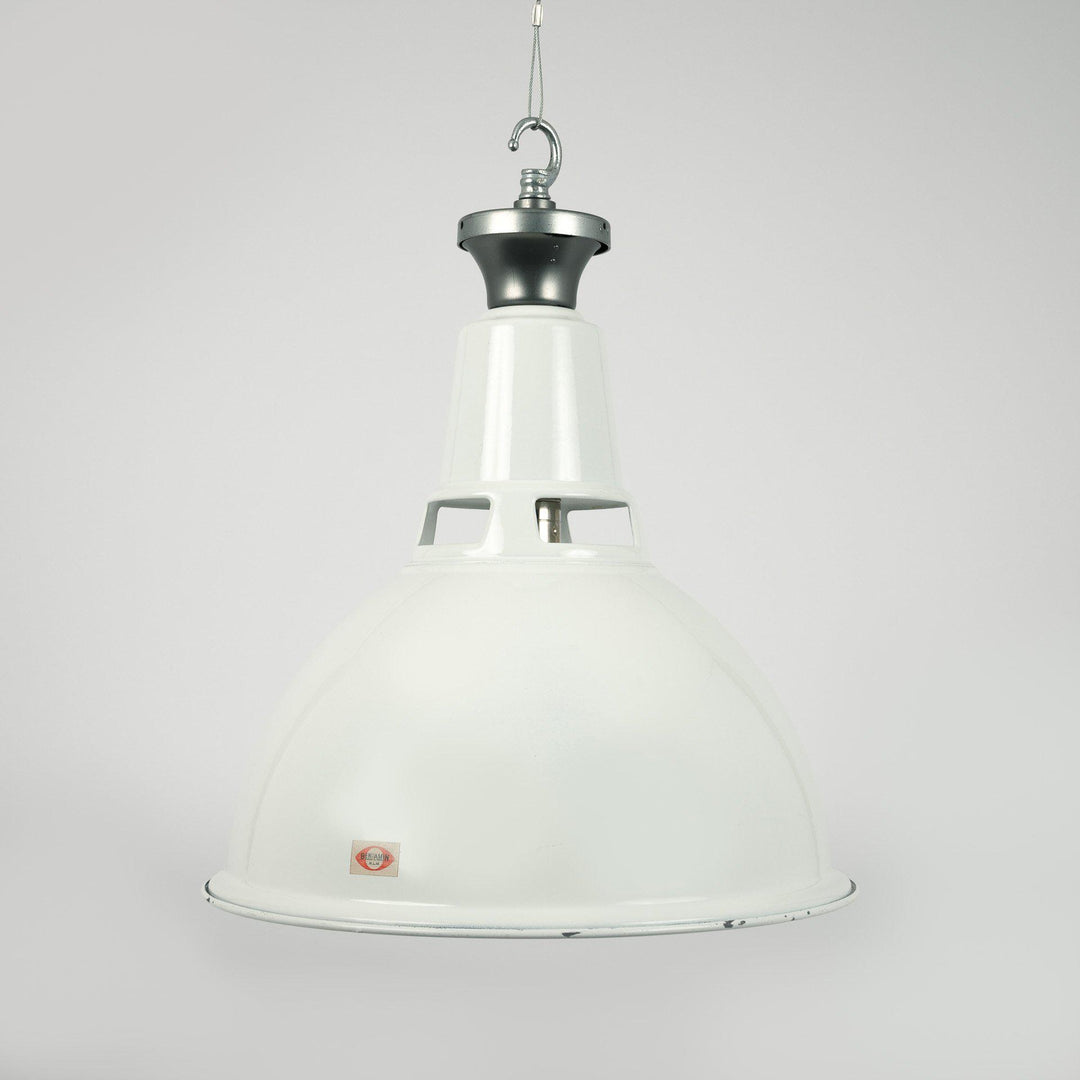 Large White Enamel Industrial Pendant with Vented Neck by Benjamin Electric