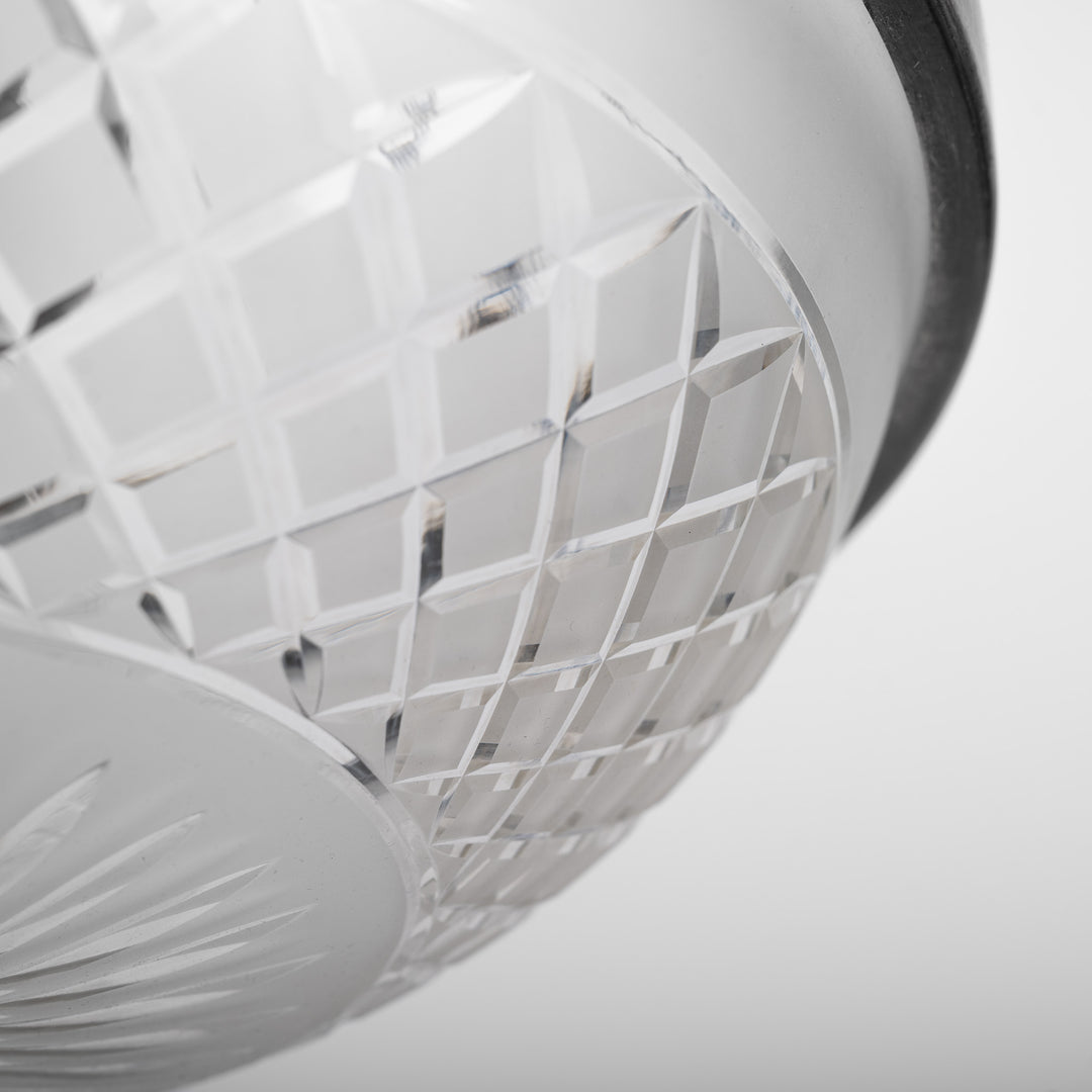 Matching Pair of Large Satin Cut Crystal Bowl Plafonniers in Aged Brass Frames