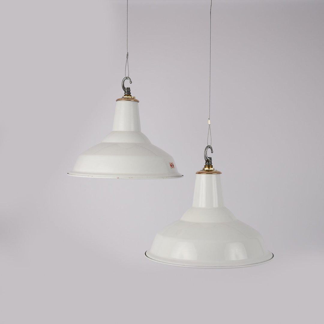 Medium White Industrial Pendants by Benjamin Electric