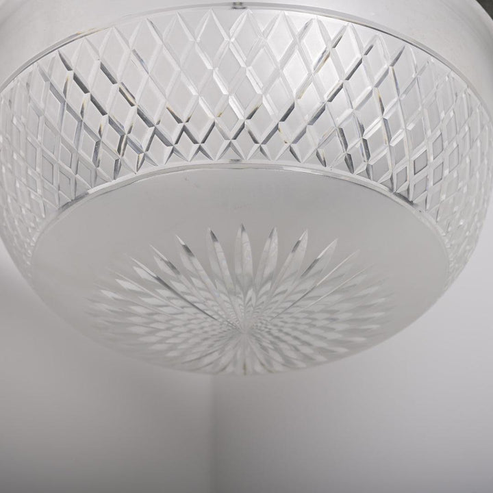 Monumental Antique Lion’s Head Plafonnier Pendant with Satin Cut Crystal Bowl