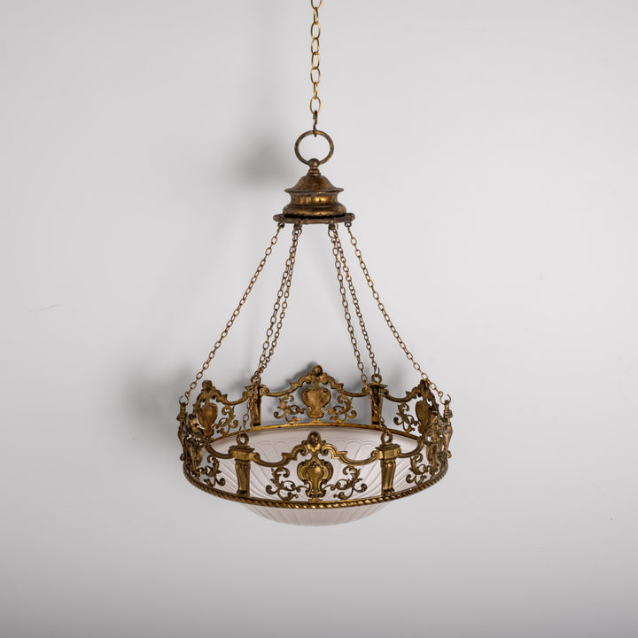 Monumental F. & C. Osler Satin Cut Crystal Plafonnier with Baroque Cast Bronze Crown Gallery
