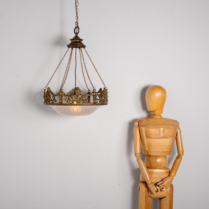 Monumental F. & C. Osler Satin Cut Crystal Plafonnier with Baroque Cast Bronze Crown Gallery
