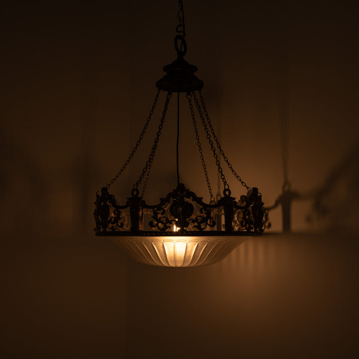 Monumental F. & C. Osler Satin Cut Crystal Plafonnier with Baroque Cast Bronze Crown Gallery