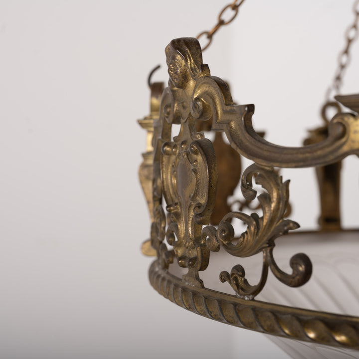 Monumental F. & C. Osler Satin Cut Crystal Plafonnier with Baroque Cast Bronze Crown Gallery