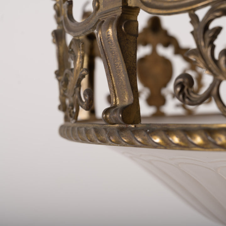 Monumental F. & C. Osler Satin Cut Crystal Plafonnier with Baroque Cast Bronze Crown Gallery