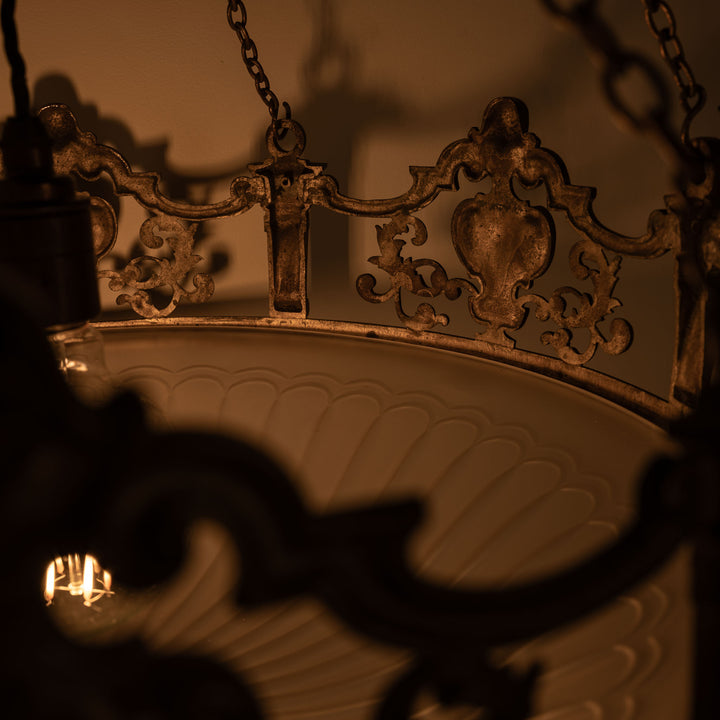 Monumental F. & C. Osler Satin Cut Crystal Plafonnier with Baroque Cast Bronze Crown Gallery