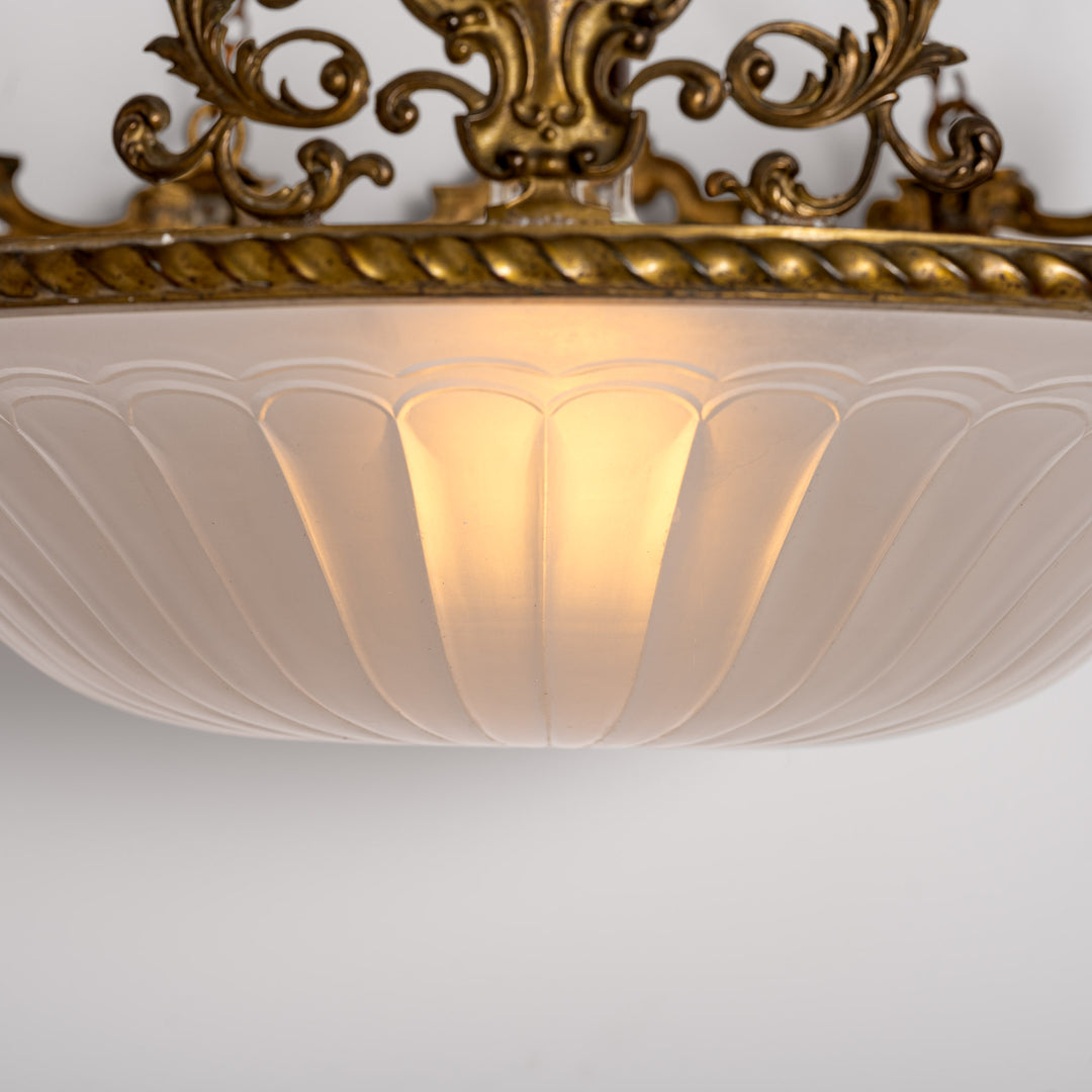 Monumental F. & C. Osler Satin Cut Crystal Plafonnier with Baroque Cast Bronze Crown Gallery
