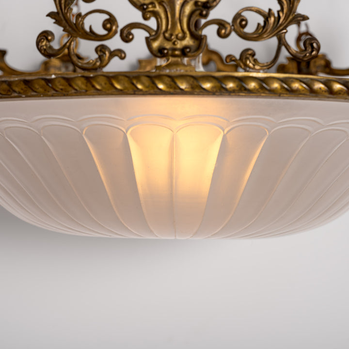 Monumental F. & C. Osler Satin Cut Crystal Plafonnier with Baroque Cast Bronze Crown Gallery
