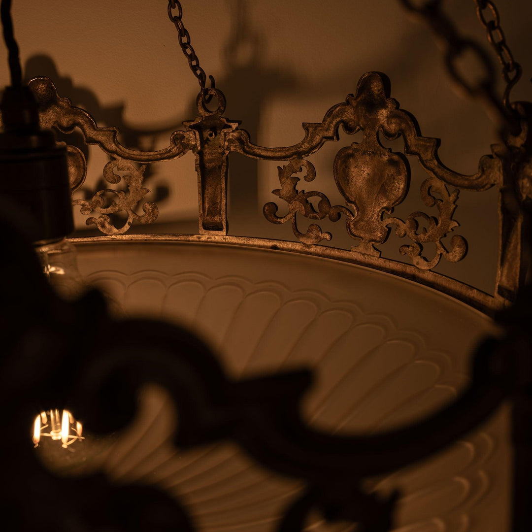 Monumental F. & C. Osler Satin Cut Crystal Plafonnier with Baroque Cast Bronze Crown Gallery