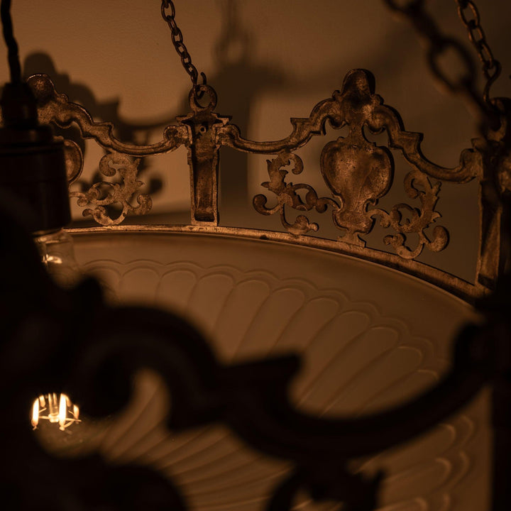 Monumental F. & C. Osler Satin Cut Crystal Plafonnier with Baroque Cast Bronze Crown Gallery