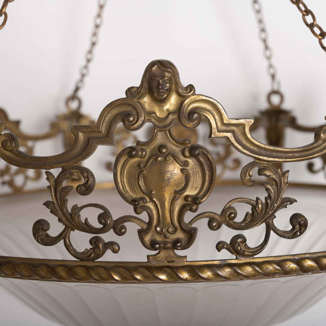 Monumental F. & C. Osler Satin Cut Crystal Plafonnier with Baroque Cast Bronze Crown Gallery