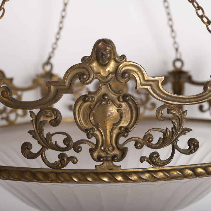 Monumental F. & C. Osler Satin Cut Crystal Plafonnier with Baroque Cast Bronze Crown Gallery
