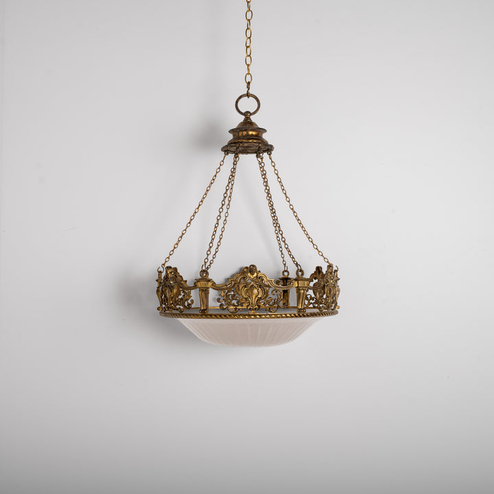 Monumental F. & C. Osler Satin Cut Crystal Plafonnier with Baroque Cast Bronze Crown Gallery