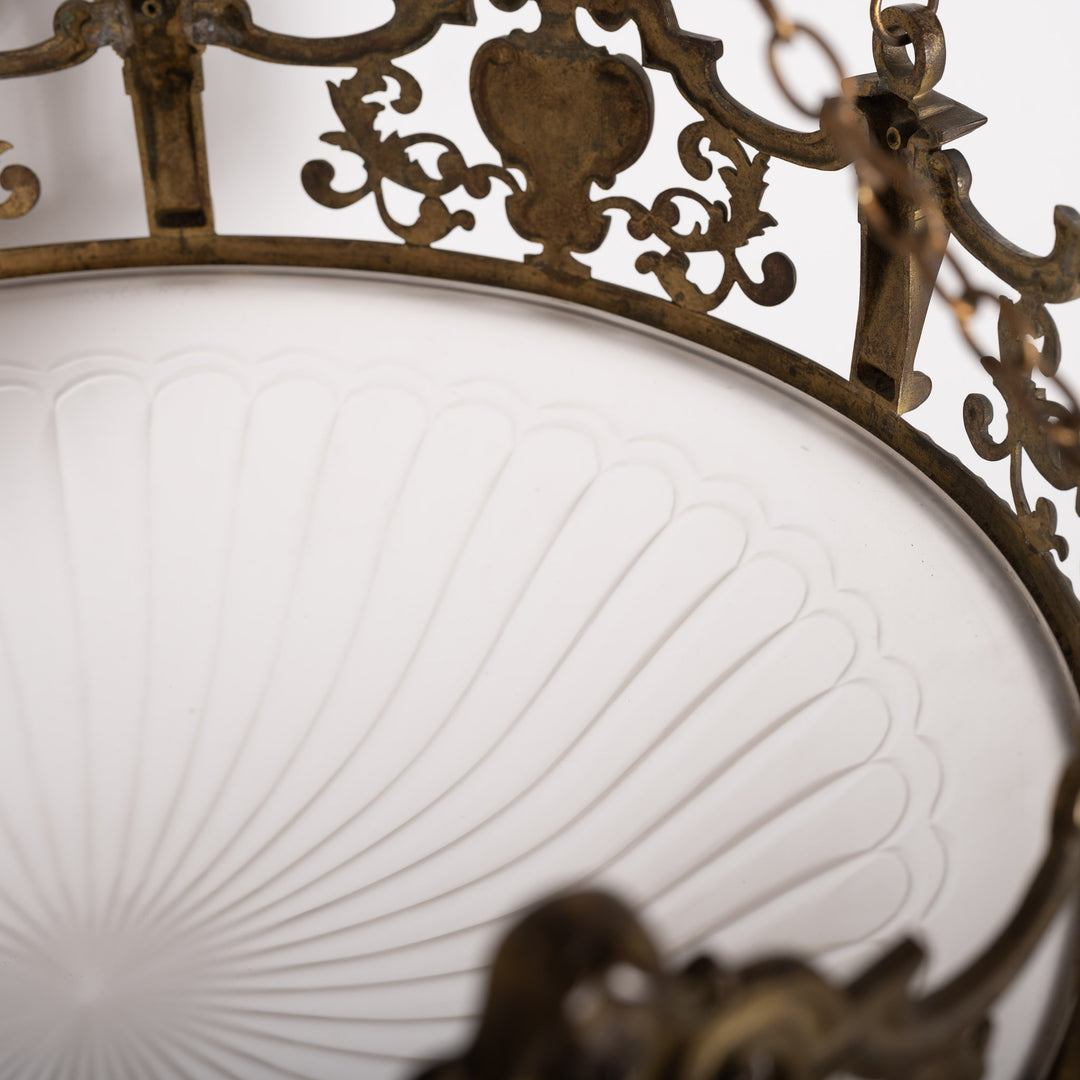 Monumental F. & C. Osler Satin Cut Crystal Plafonnier with Baroque Cast Bronze Crown Gallery