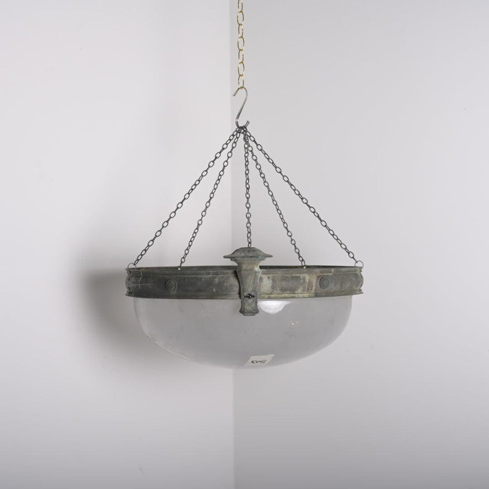 Monumental Faraday & Son Bronze Plafonnier with Huge Satin & Gloss Glass Bowl