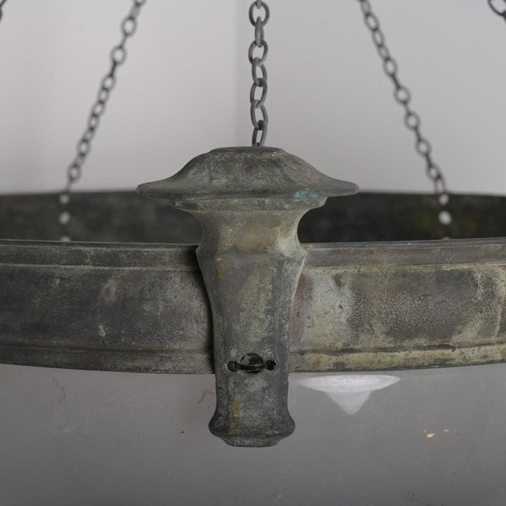 Monumental Faraday & Son Bronze Plafonnier with Huge Satin & Gloss Glass Bowl