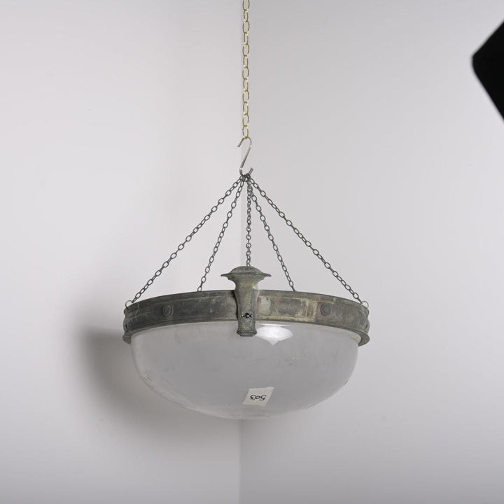 Monumental Faraday & Son Bronze Plafonnier with Huge Satin & Gloss Glass Bowl