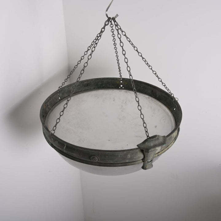 Monumental Faraday & Son Bronze Plafonnier with Huge Satin & Gloss Glass Bowl