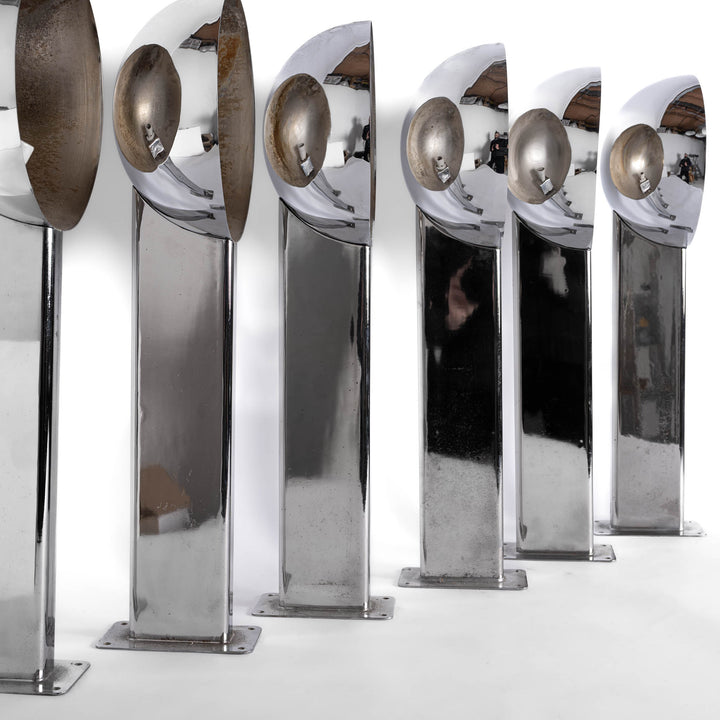 Monumental Scale Polished Steel Art Deco Commercial Uplighter's