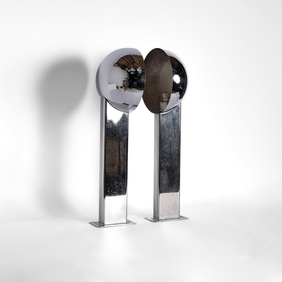 Monumental Scale Polished Steel Art Deco Commercial Uplighter's