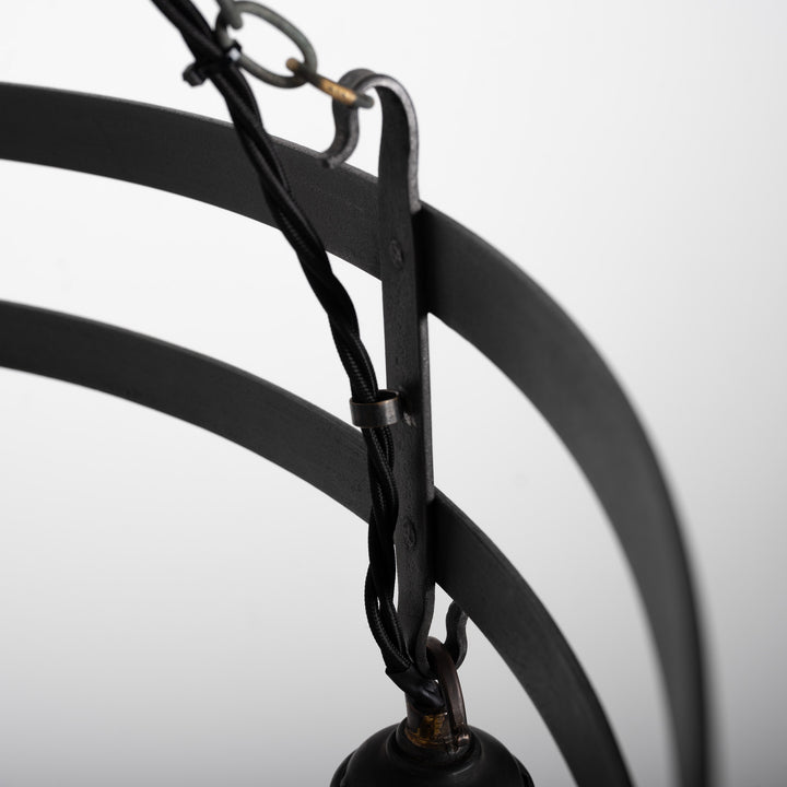 Monumental Wrought Iron Church Chandelier Ring with Four Holophane Ripple-Lite Prismatic Glass Shades