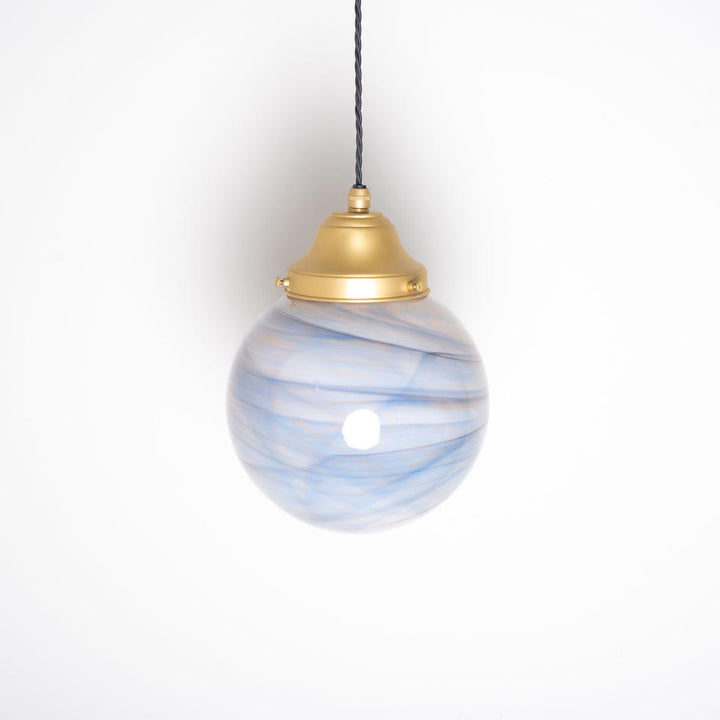 Murano Marbled Glass Globes Pendant Lights with Satin Brass Fittings