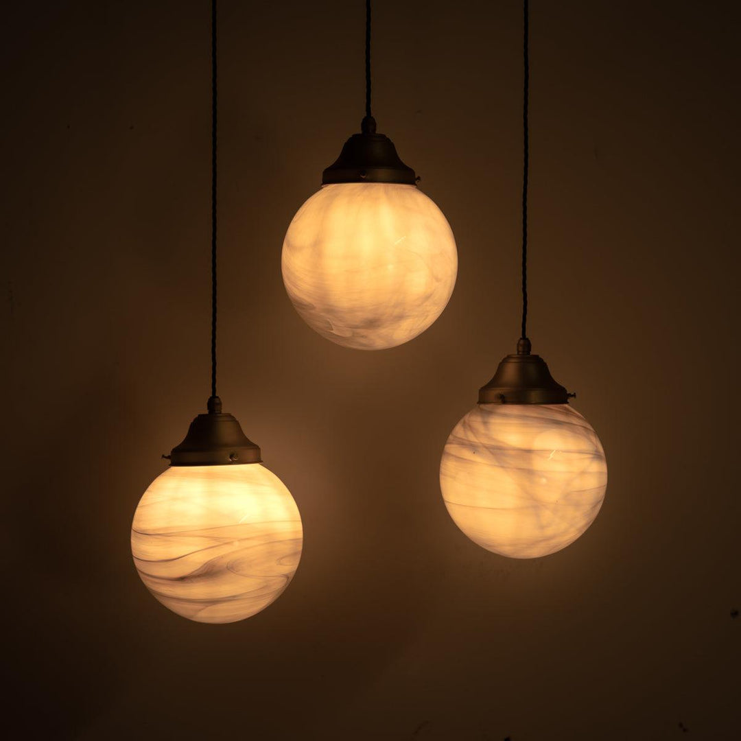 Murano Marbled Glass Globes Pendant Lights with Satin Brass Fittings