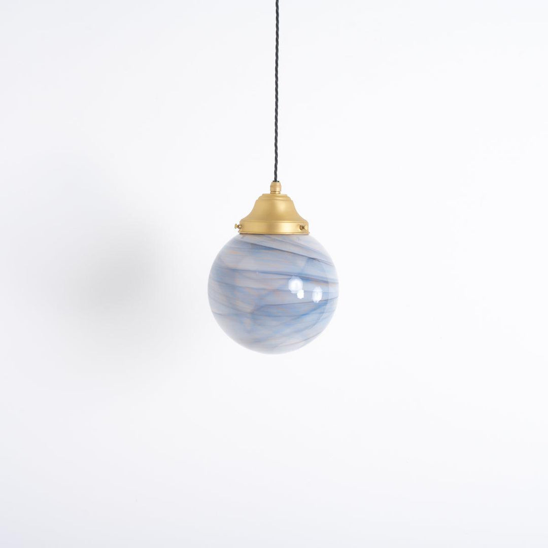 Murano Marbled Glass Globes Pendant Lights with Satin Brass Fittings