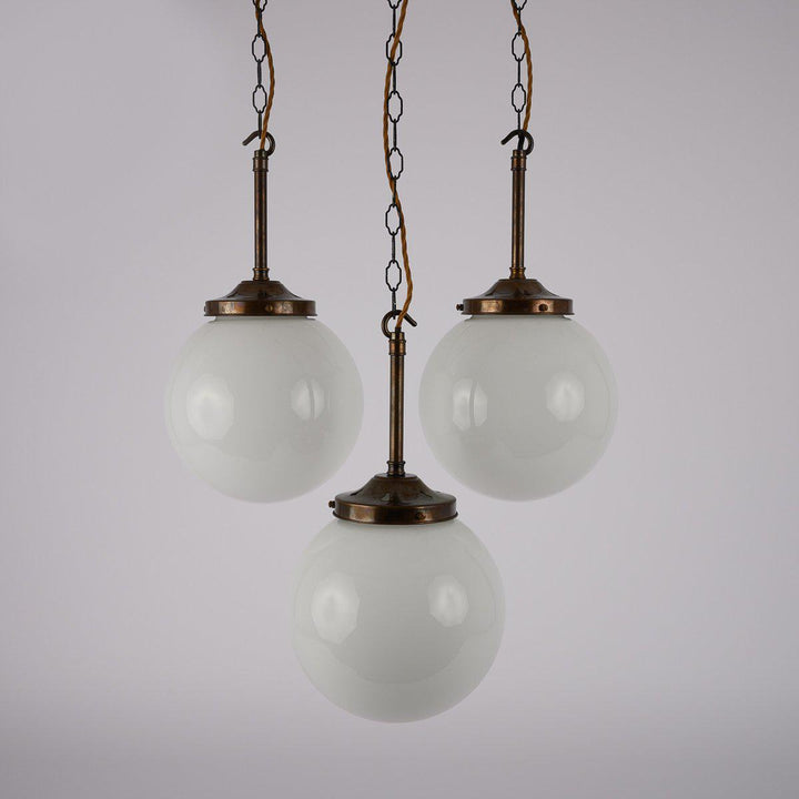 Original Art Deco Opaline Pendants With Brass Galleries