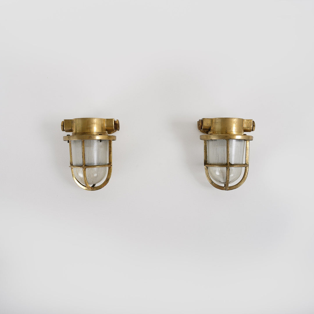 Original Brass Ship Passageway Lights with Prismatic Glass