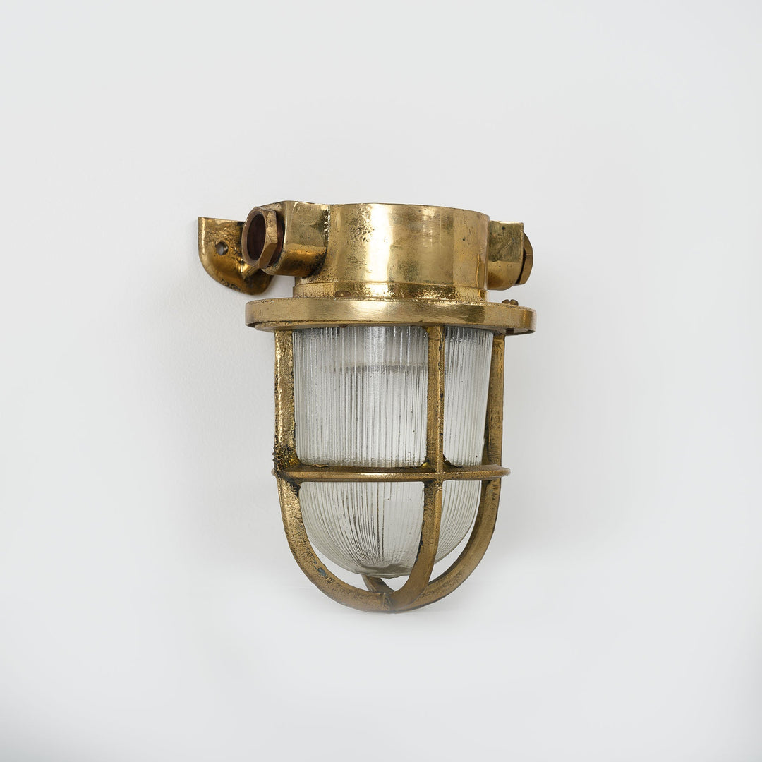 Original Brass Ship Passageway Lights with Prismatic Glass