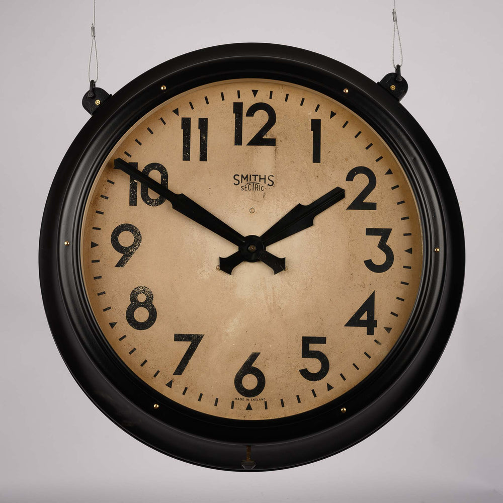 Original Double Sided Metal Industrial Station Clock by Smiths