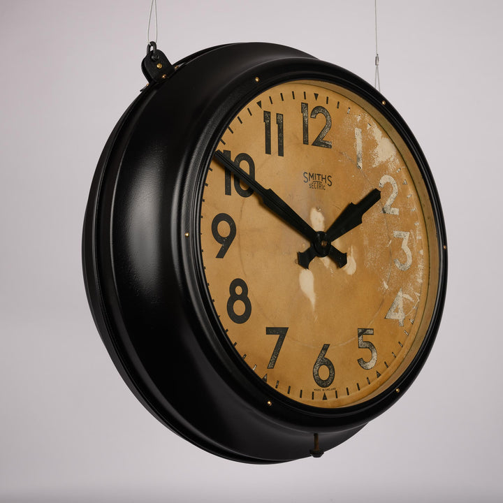 Original Double Sided Metal Industrial Station Clock by Smiths