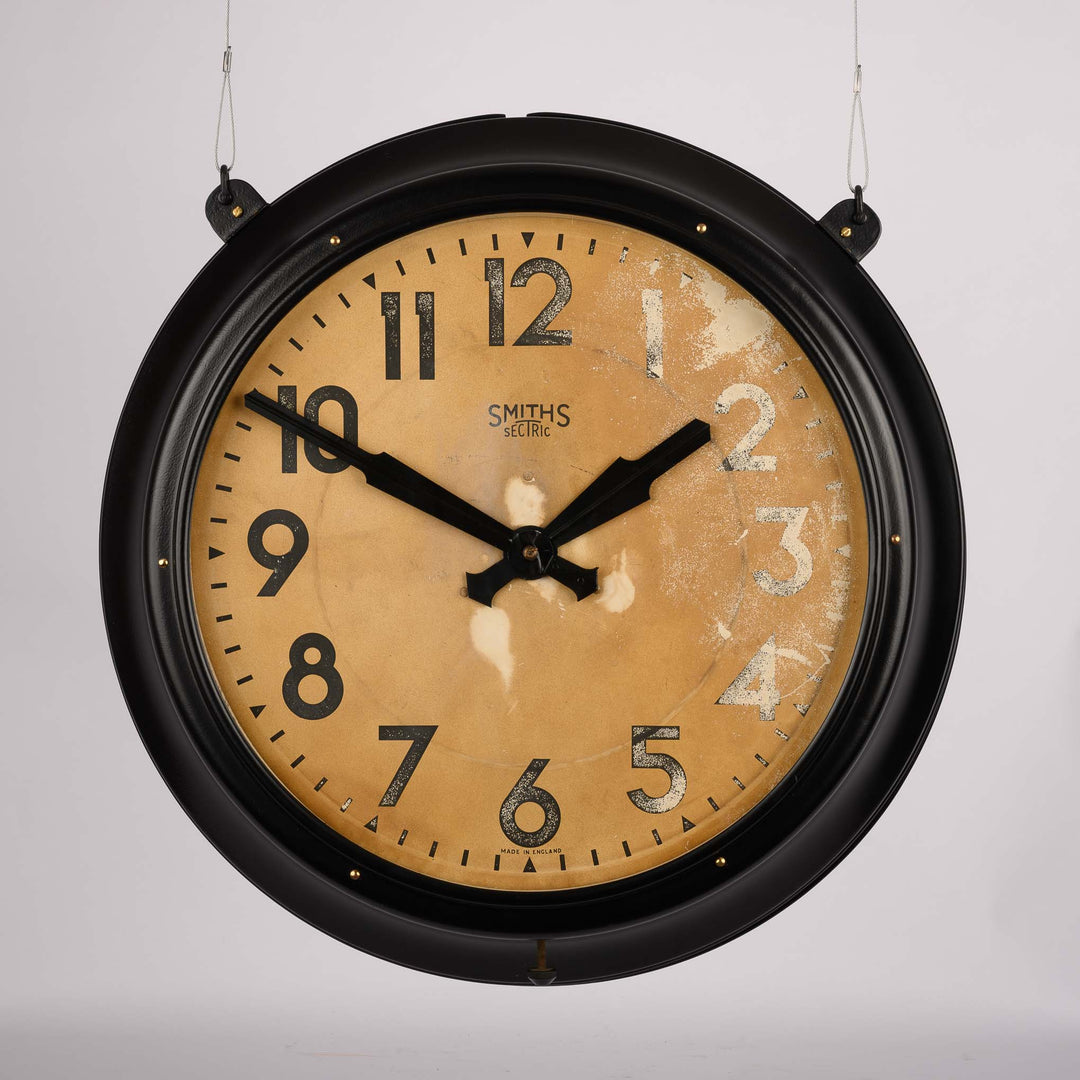 Original Double Sided Metal Industrial Station Clock by Smiths