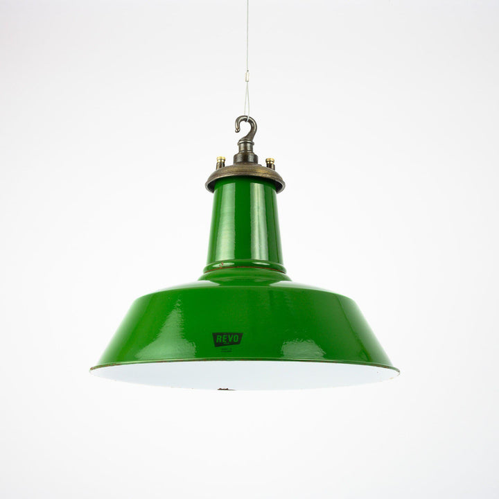 Original Industrial Green Enamel Factory Pendant Lights by Revo Tipton